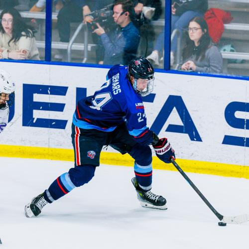 Hayden DeMars playing hockey, jersey number 24